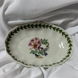 Portmeirion White Serving Platter with Green Leaf Border and Floral Hummingbird